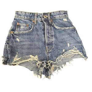 Zara Women's Distressed Denim Cut-Off Shorts Blue Frayed Hem Size 0